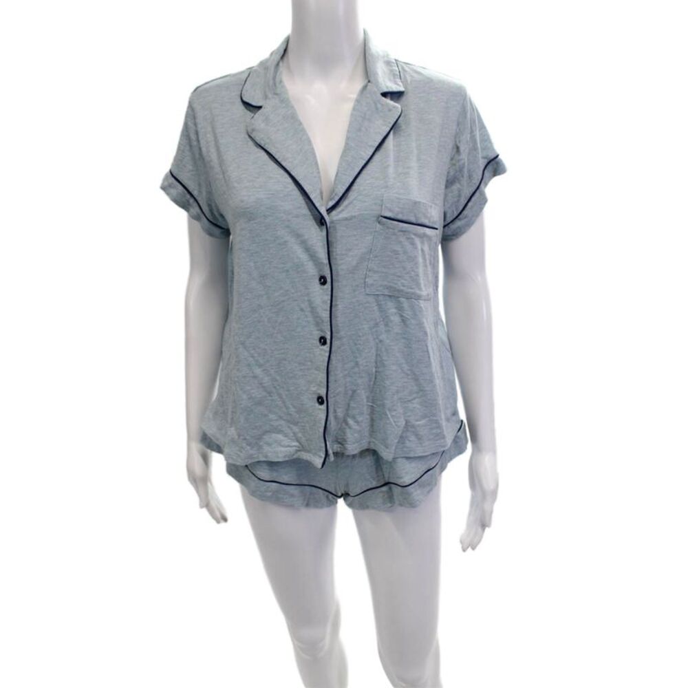 In Bloom by Jonquil Womens Cotton Collared Top Shorts Sleepwear Set Blue Size S